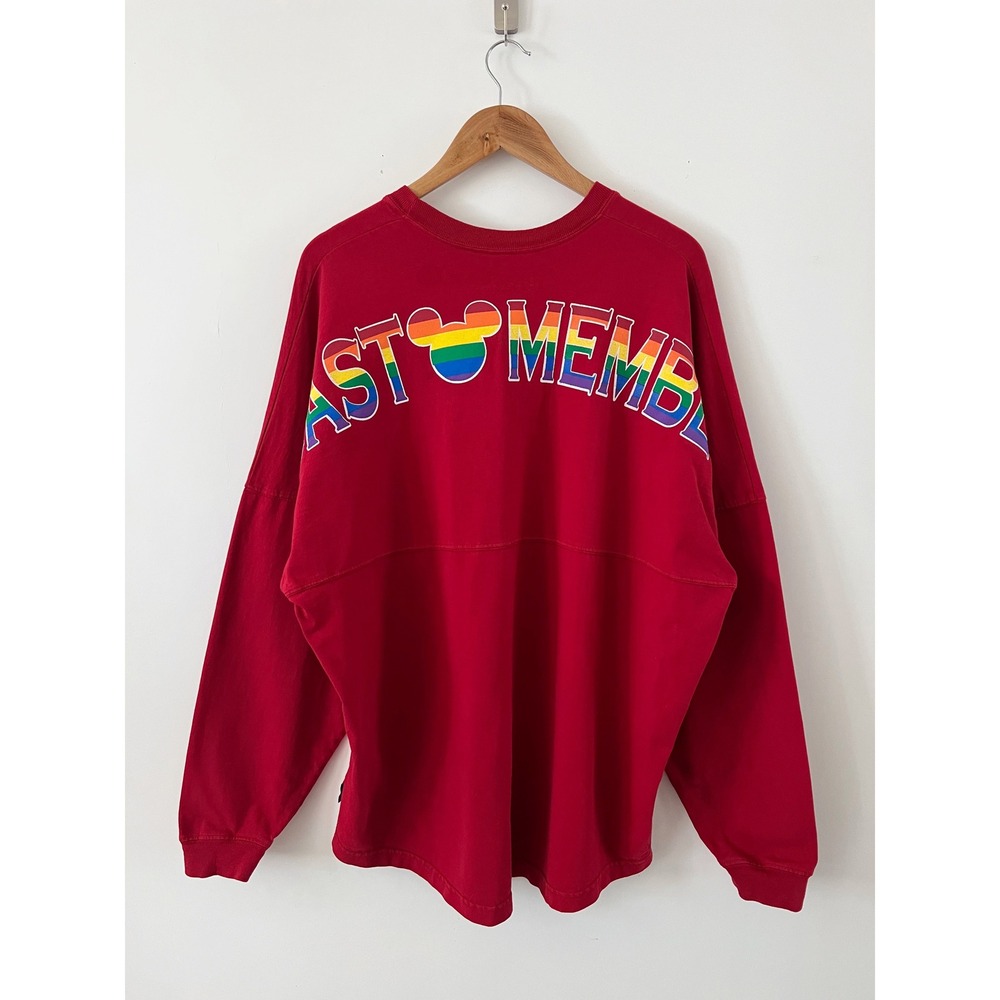 Disney Parks Spirit Jersey Red Rainbow Mickey Cast Member Pride Shirt Large